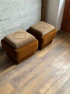 Ottomans Mid-Century Modern en marron et beige, années 1950, ensemble de 2