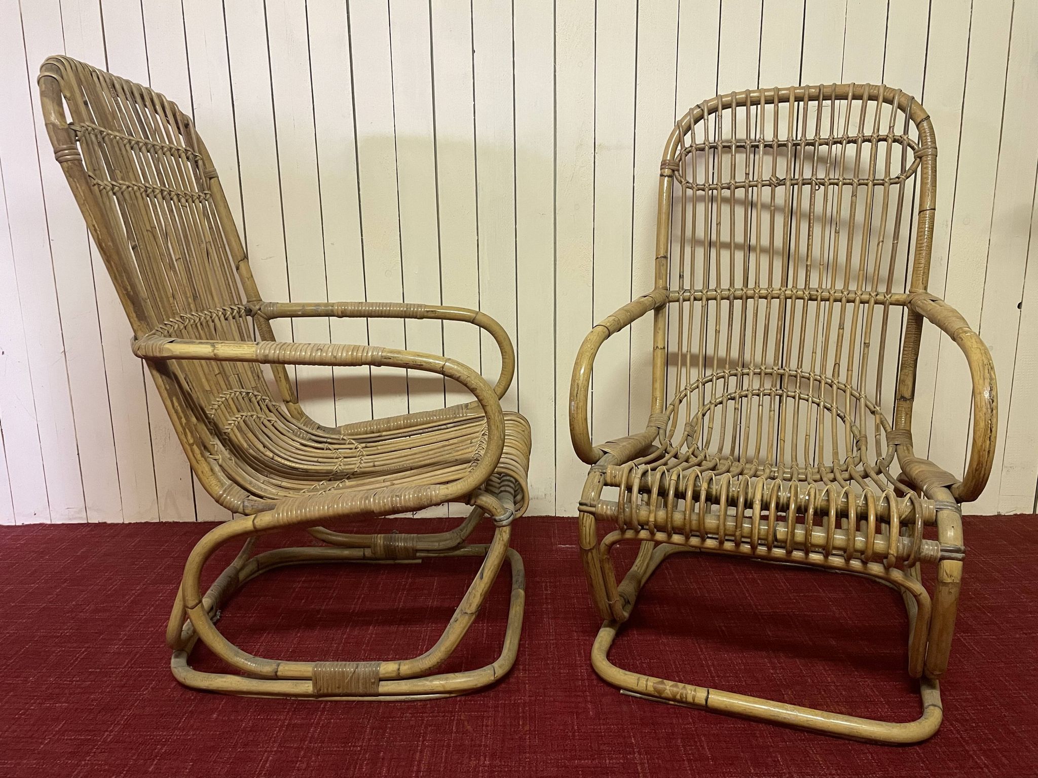 Pair of vintage rattan armchairs, Italy 1950