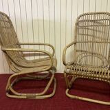 Pair of vintage rattan armchairs, Italy 1950