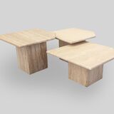 Set of 3 Nesting Tables, Italian Travetine, 1970s.
