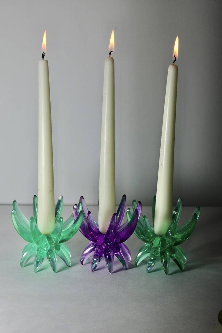 Friedel Lotus Lucite candle holders Germany 1960 x3