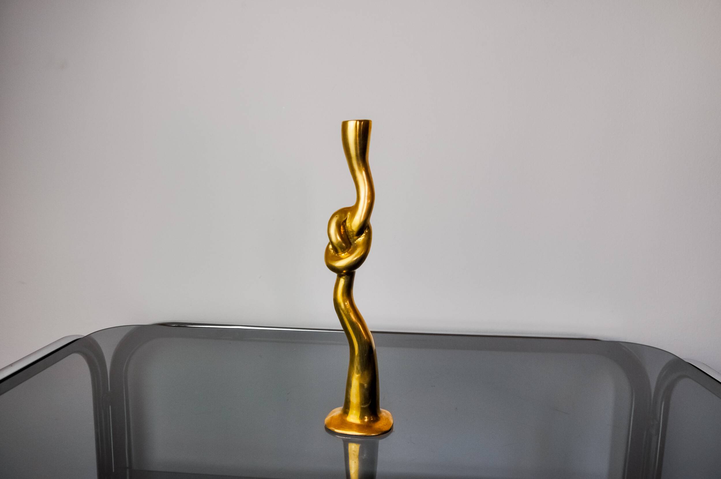 Bougeoirs noeud, design brutaliste, bronze, italie, 1970