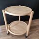 Vintage round service with foldable honey wooden wheels with 2 retractable trays (1 turn)