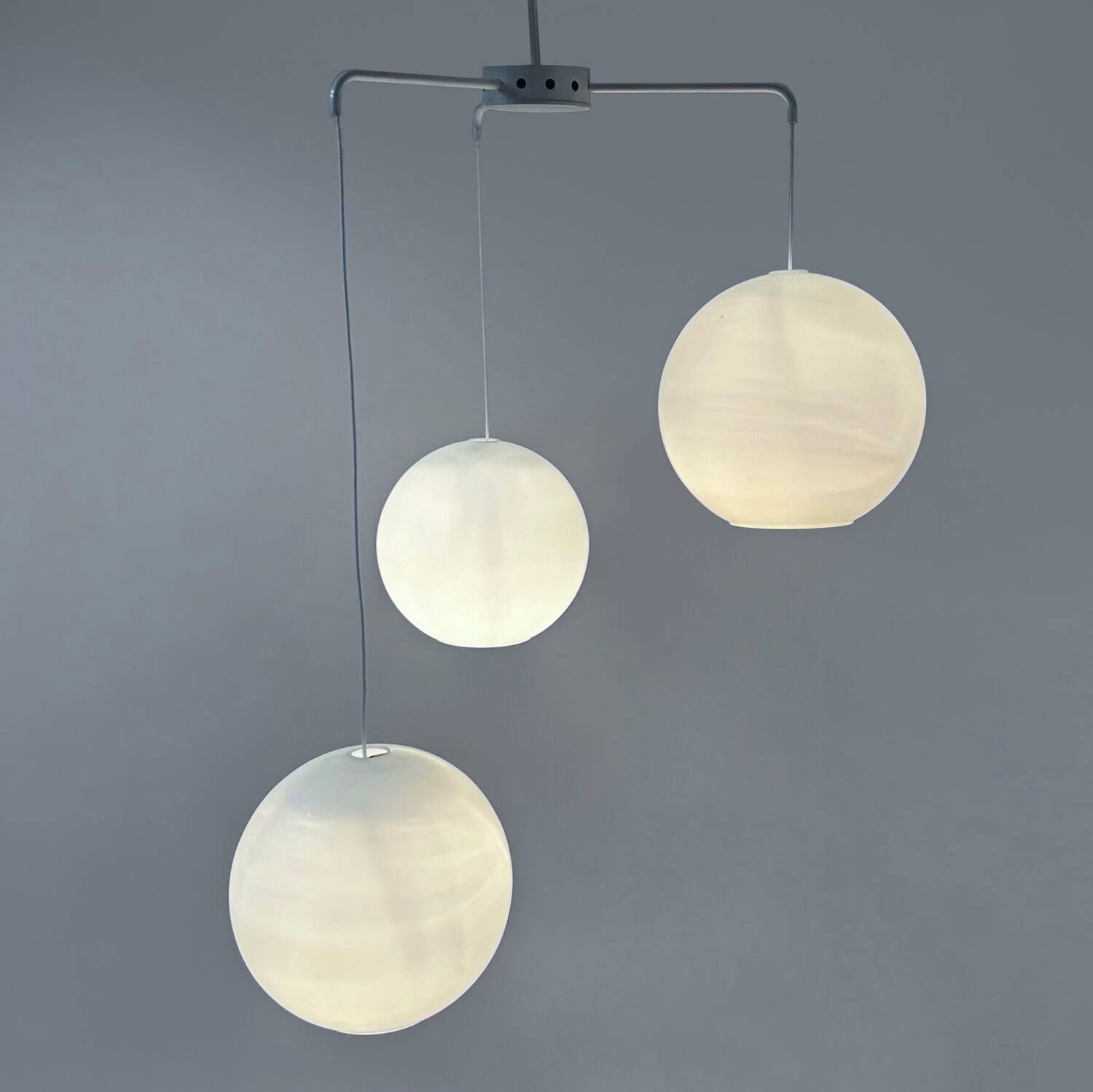 Mid-century pendant lamp with three large opal glass globes by philips, 1960s