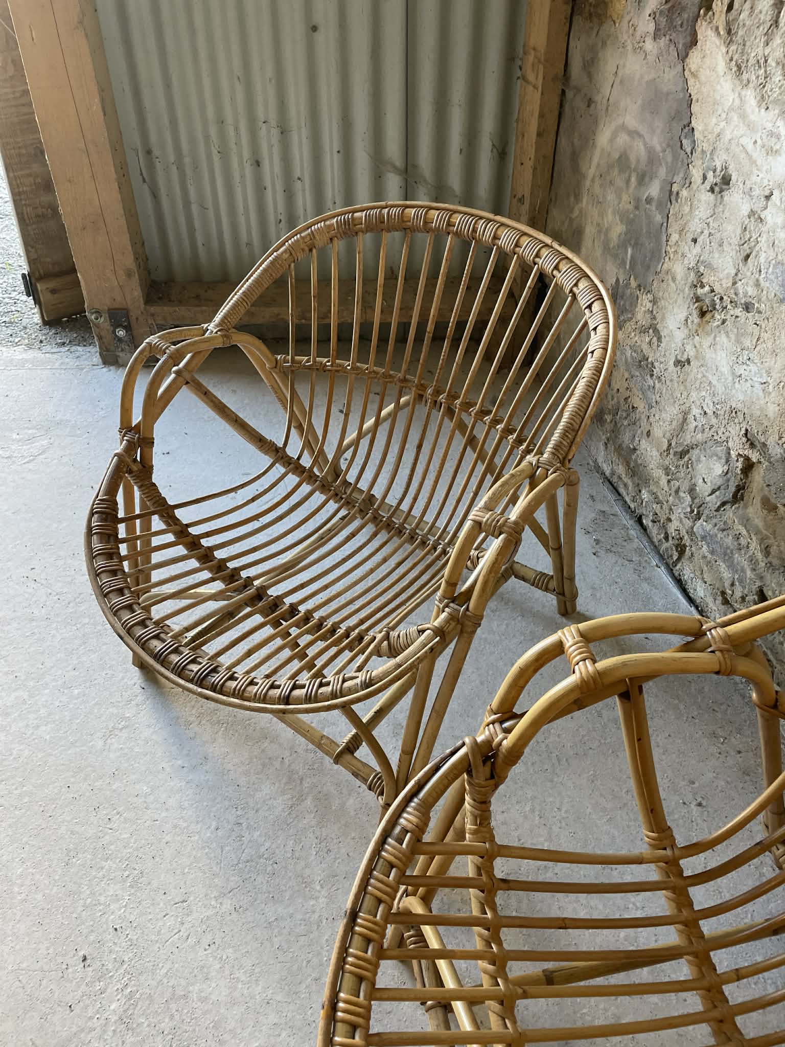Vintage wicker armchair from the 1970s.