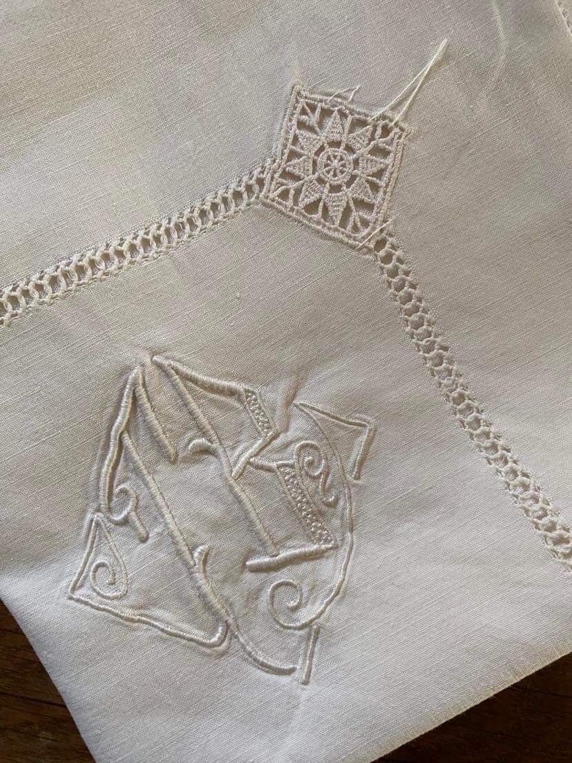Cotton pillowcase embroidered monogram JB.