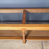 Authentic old coffee table in solid wood and rattan, beveled glass top