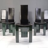 Set of 6 Italian leather and green lacquer dining chairs, 1980s
