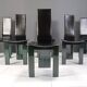 Set of 6 Italian leather and green lacquer dining chairs, 1980s