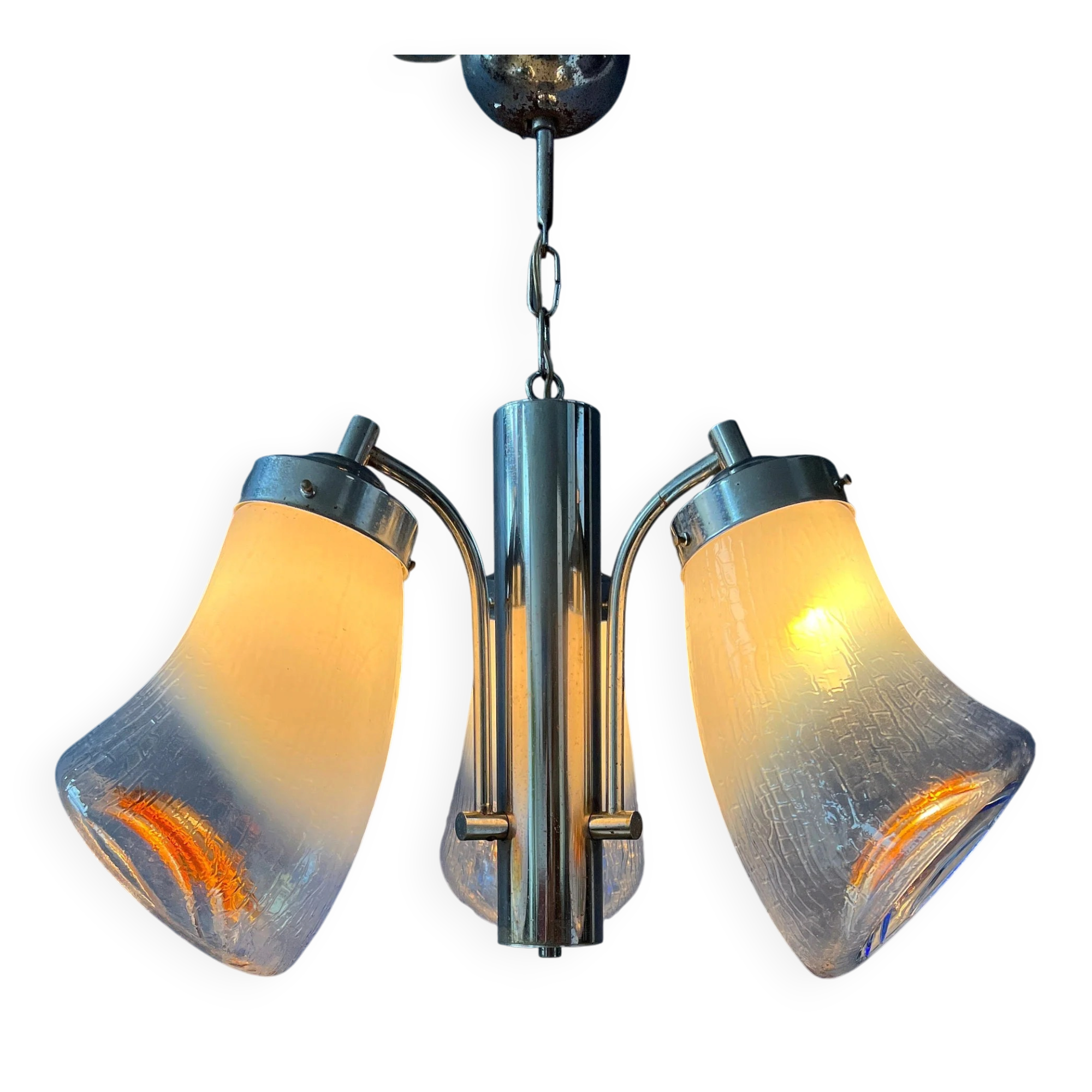 70s Mid Century Murano glass chandelier in Mazzega style.