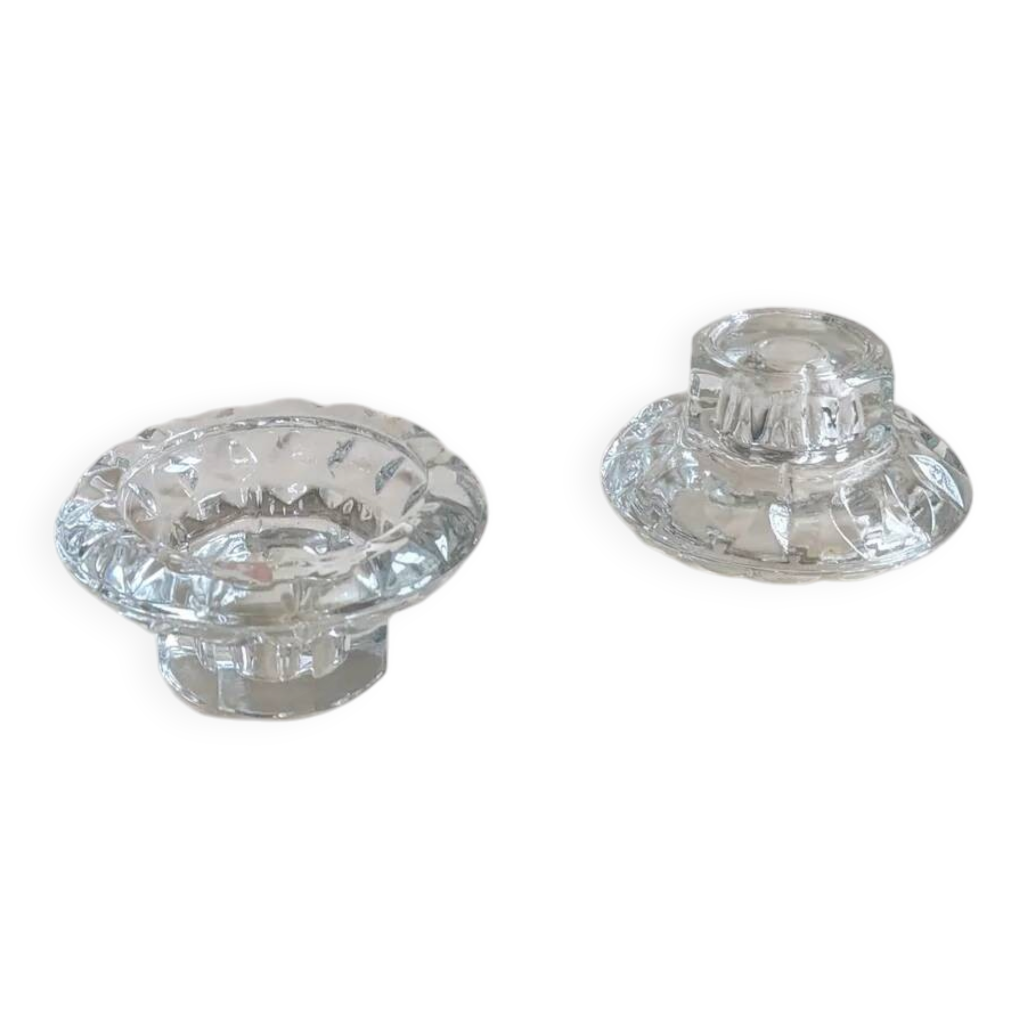 Pair of chiseled glass candlesticks, octagonal base