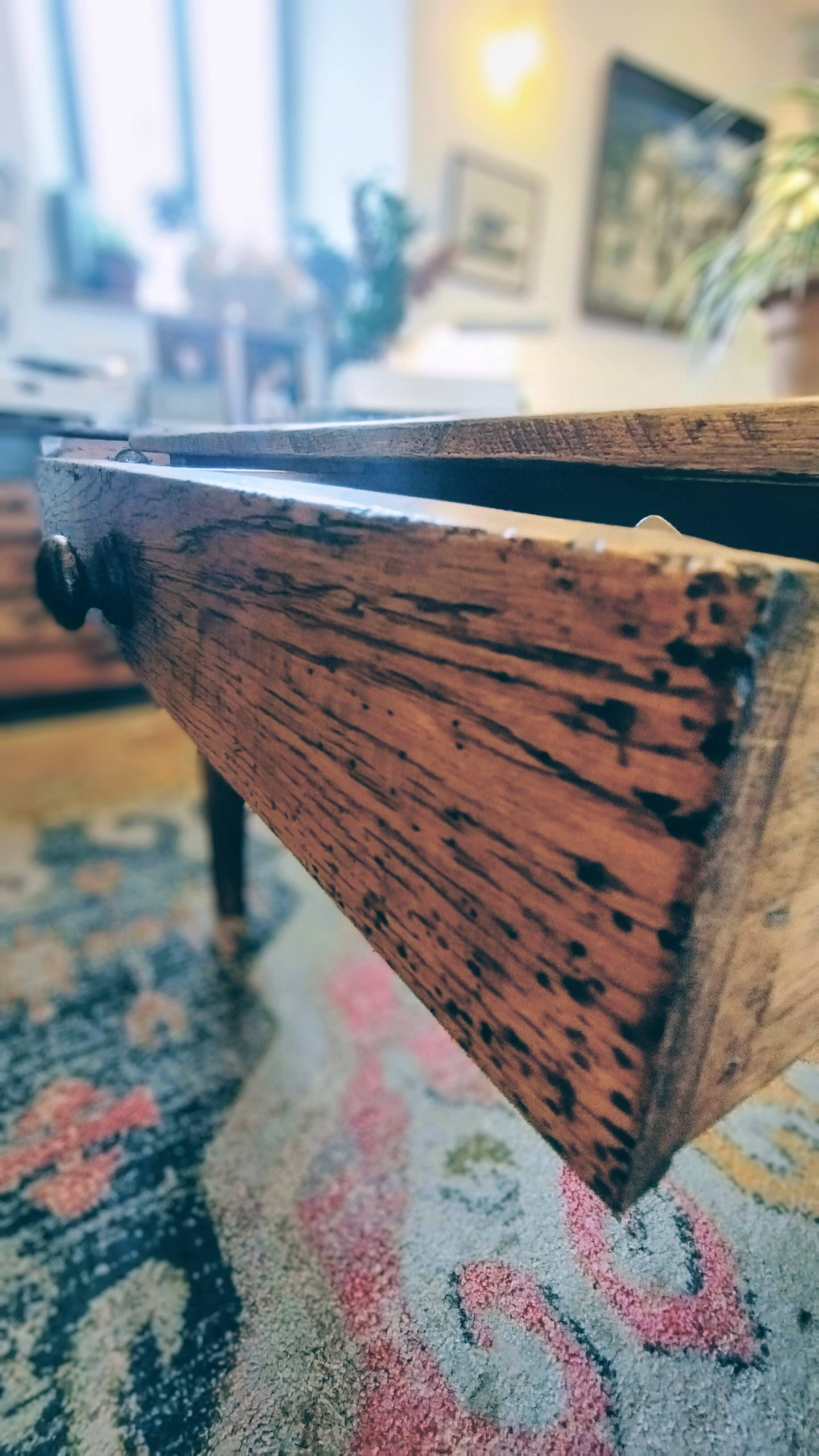XXL solid oak farmhouse table 260x100 patinated two drawers