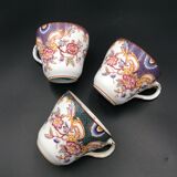 3 porcelain coffee cups sarreguemines decor minton n°215
