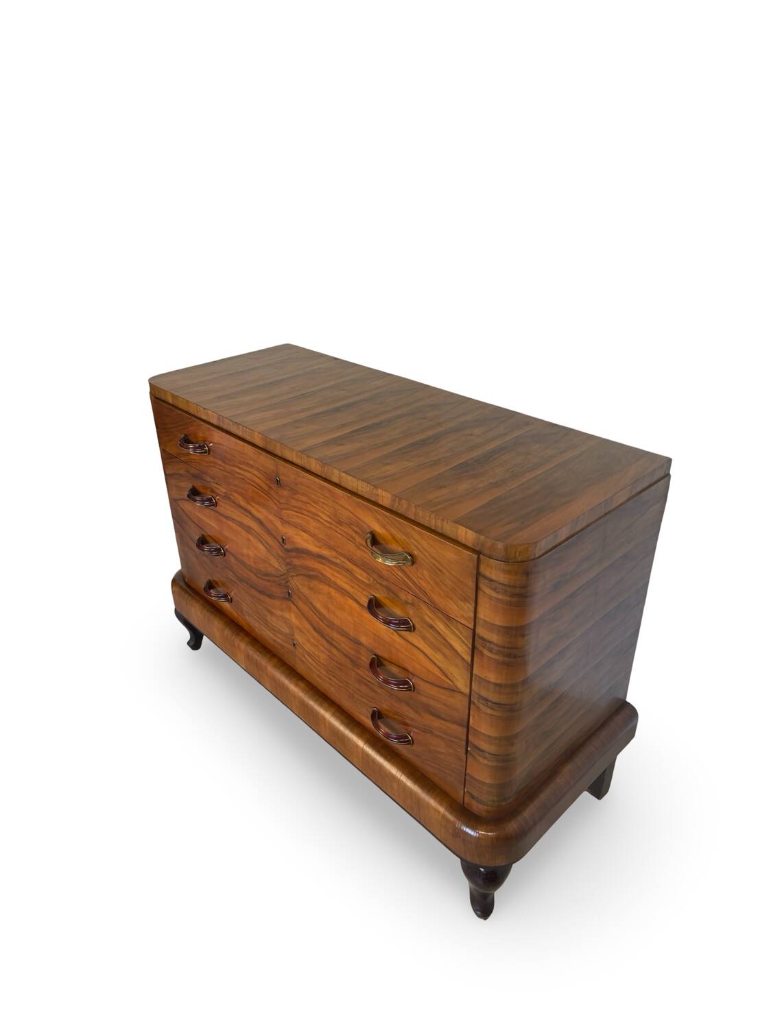 Commode italienne Art déco en ronce de noyer, années 1930