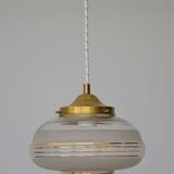 Suspension globe in frosted glass with golden edges