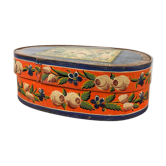 Antique blue orange painted german bride box 19th century folk art