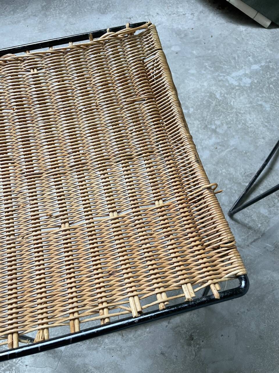 Set of three Raoul Guys wicker and metal stools