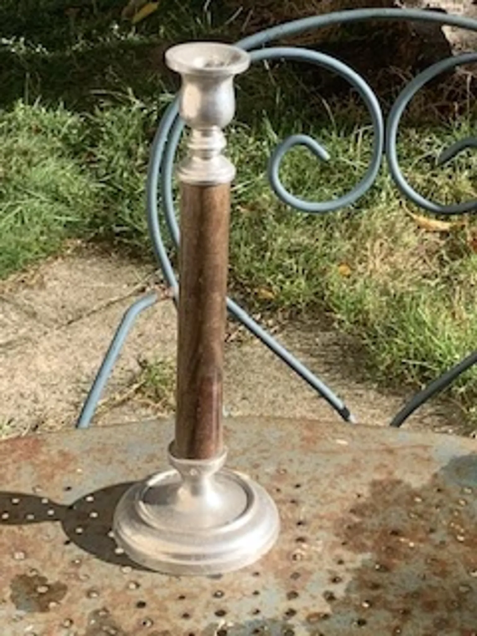 Metal and wood candlestick