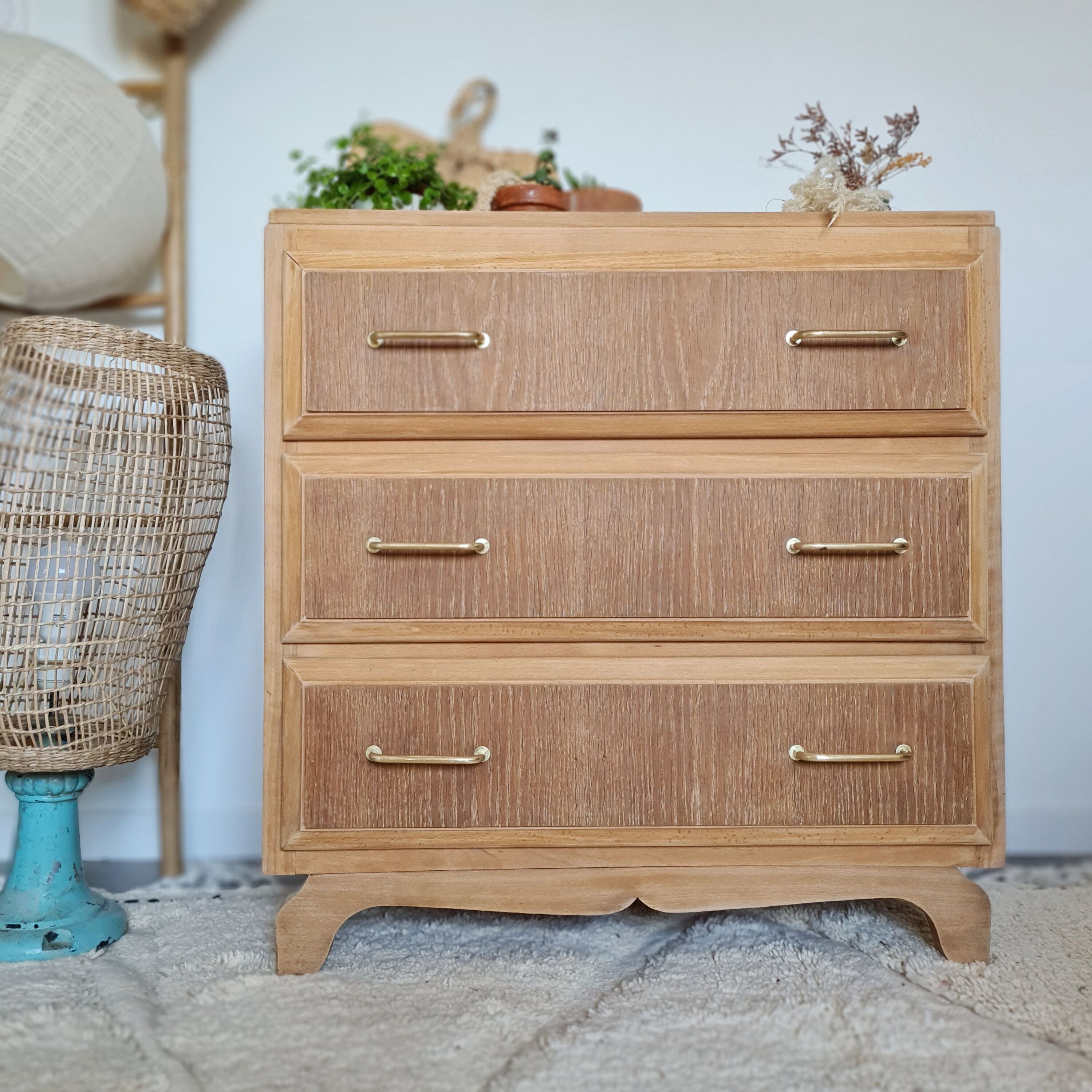 Commode scandinave bois brut années 50