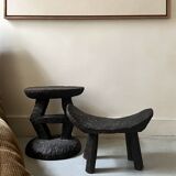 stool / African handcrafted side table in raw wood
