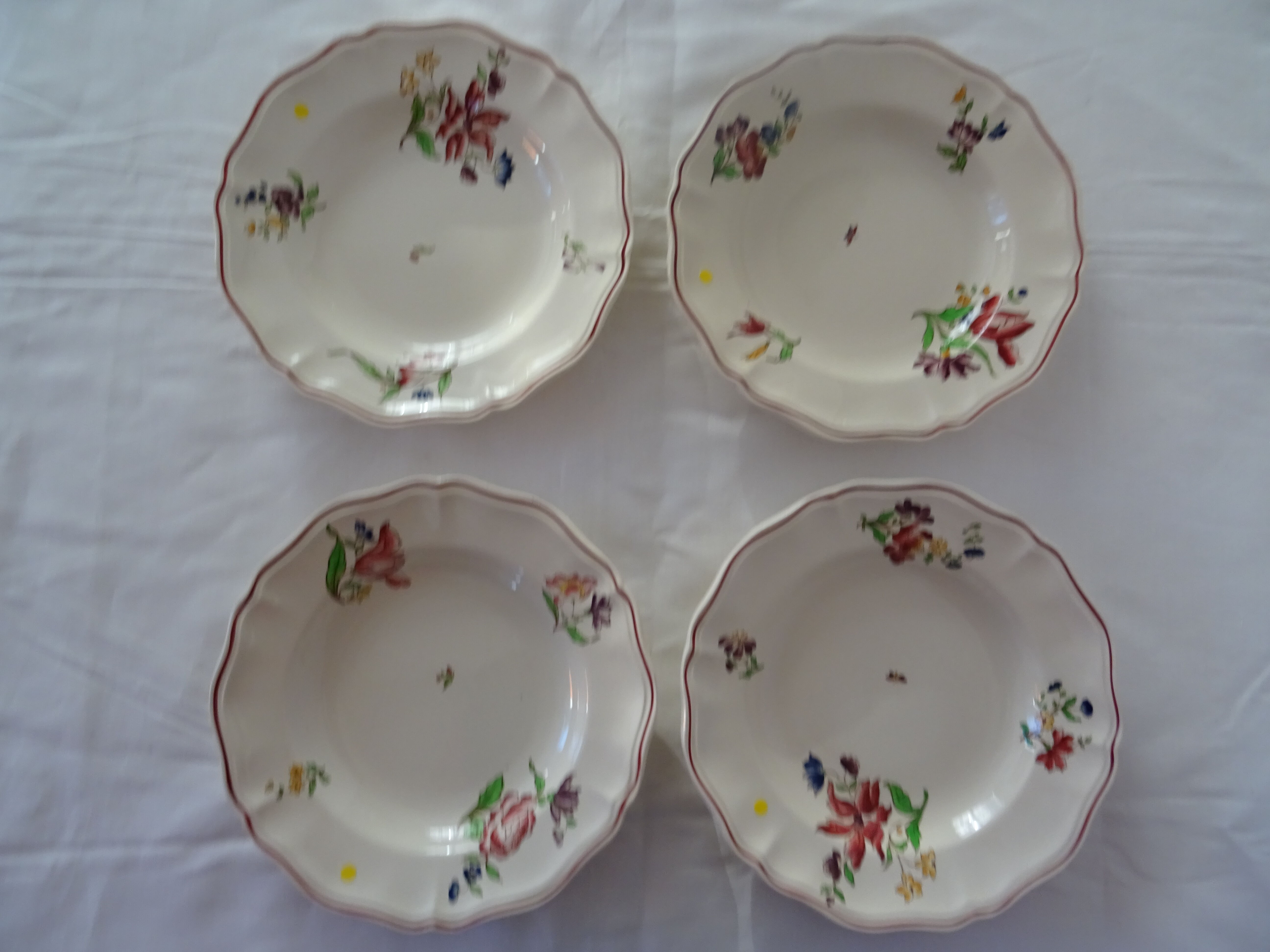 4 plates sarreguemines, hollow faience flowers strasbourg