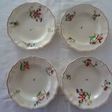 4 plates sarreguemines, hollow faience flowers strasbourg
