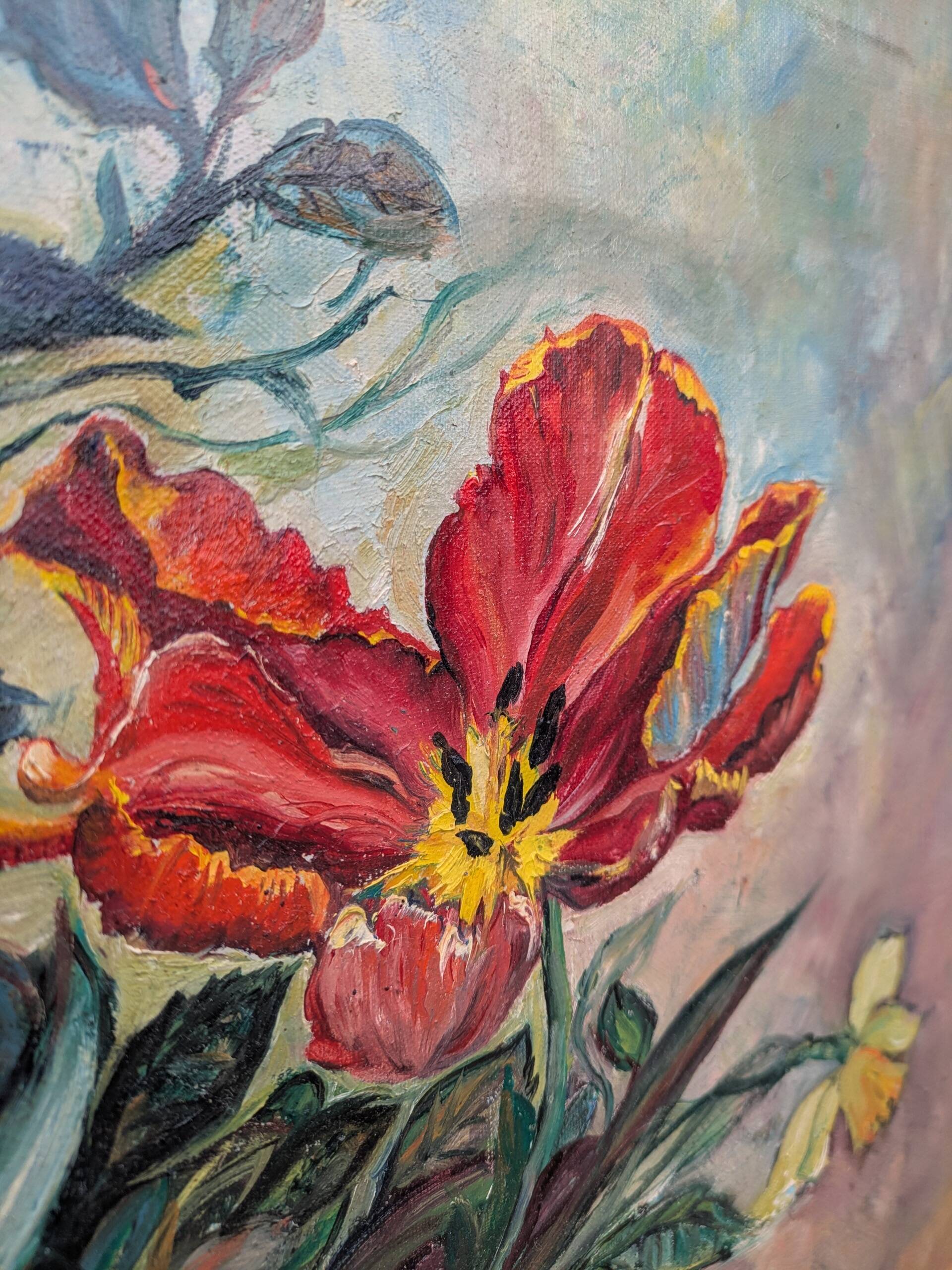 Old painting, bouquet of flowers