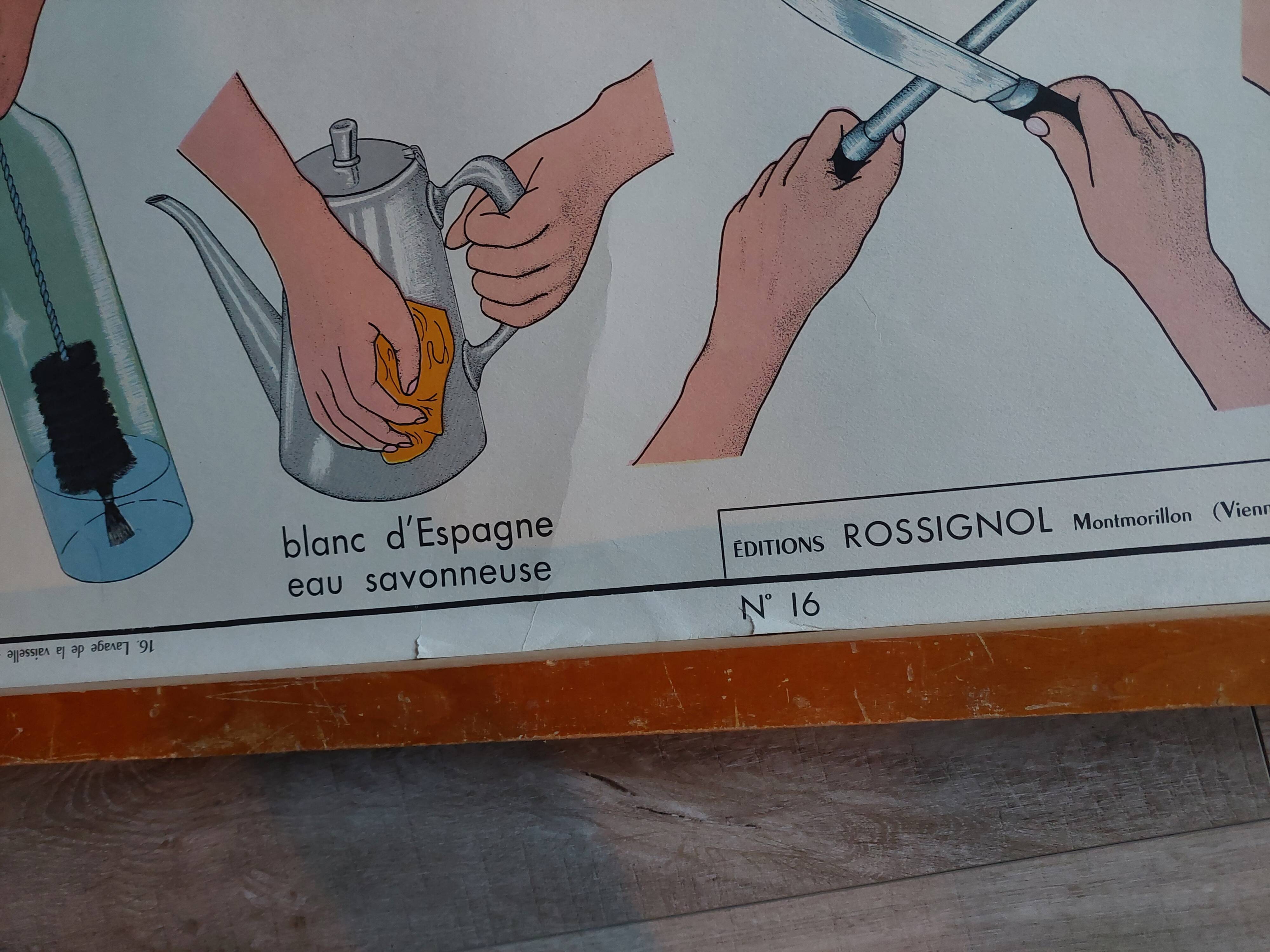 Affiche Rossignol "le lavage de la vaisselle conservation des aliments"