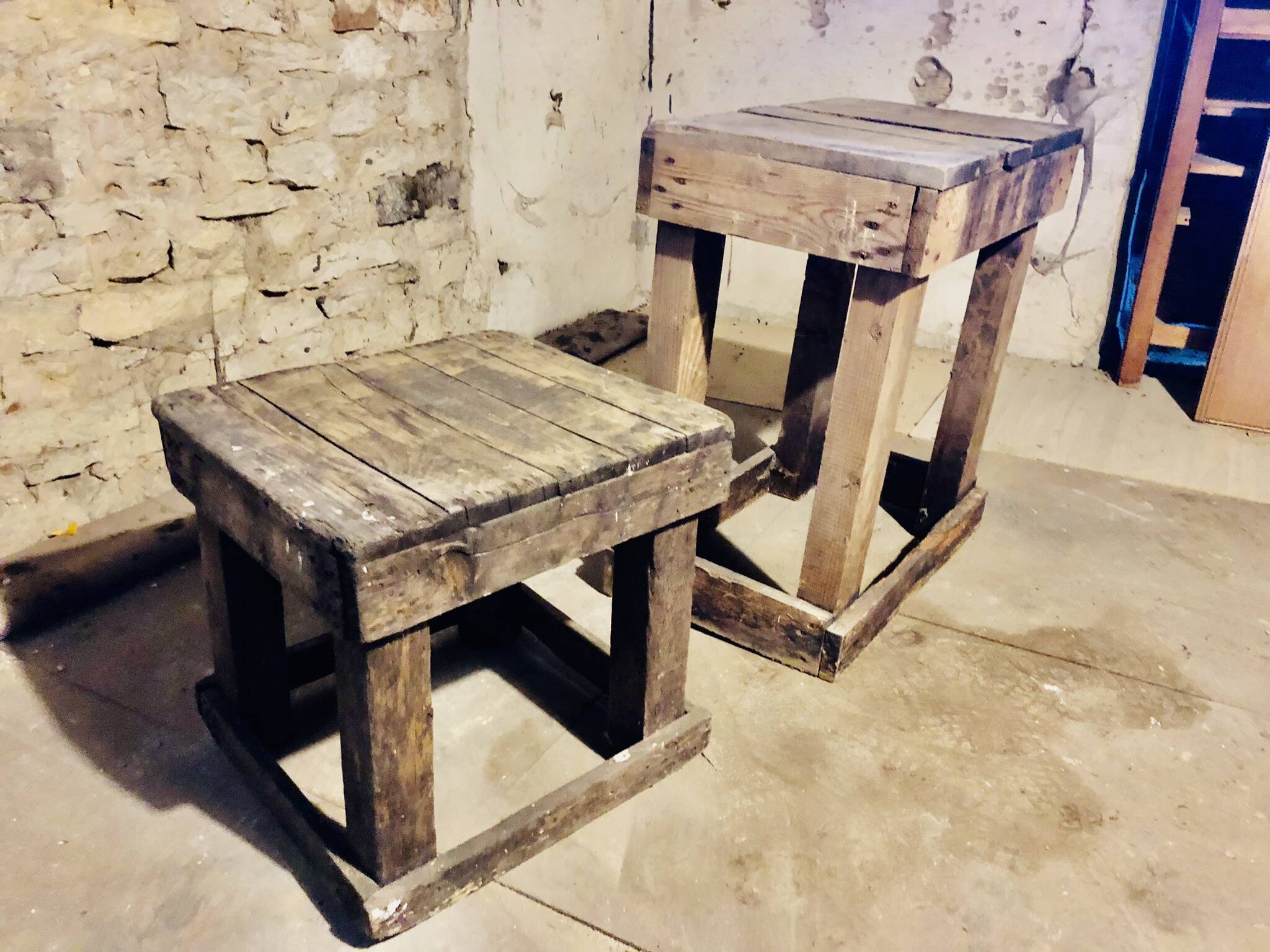 Set of 2 rustic coffee tables from the 1930s
