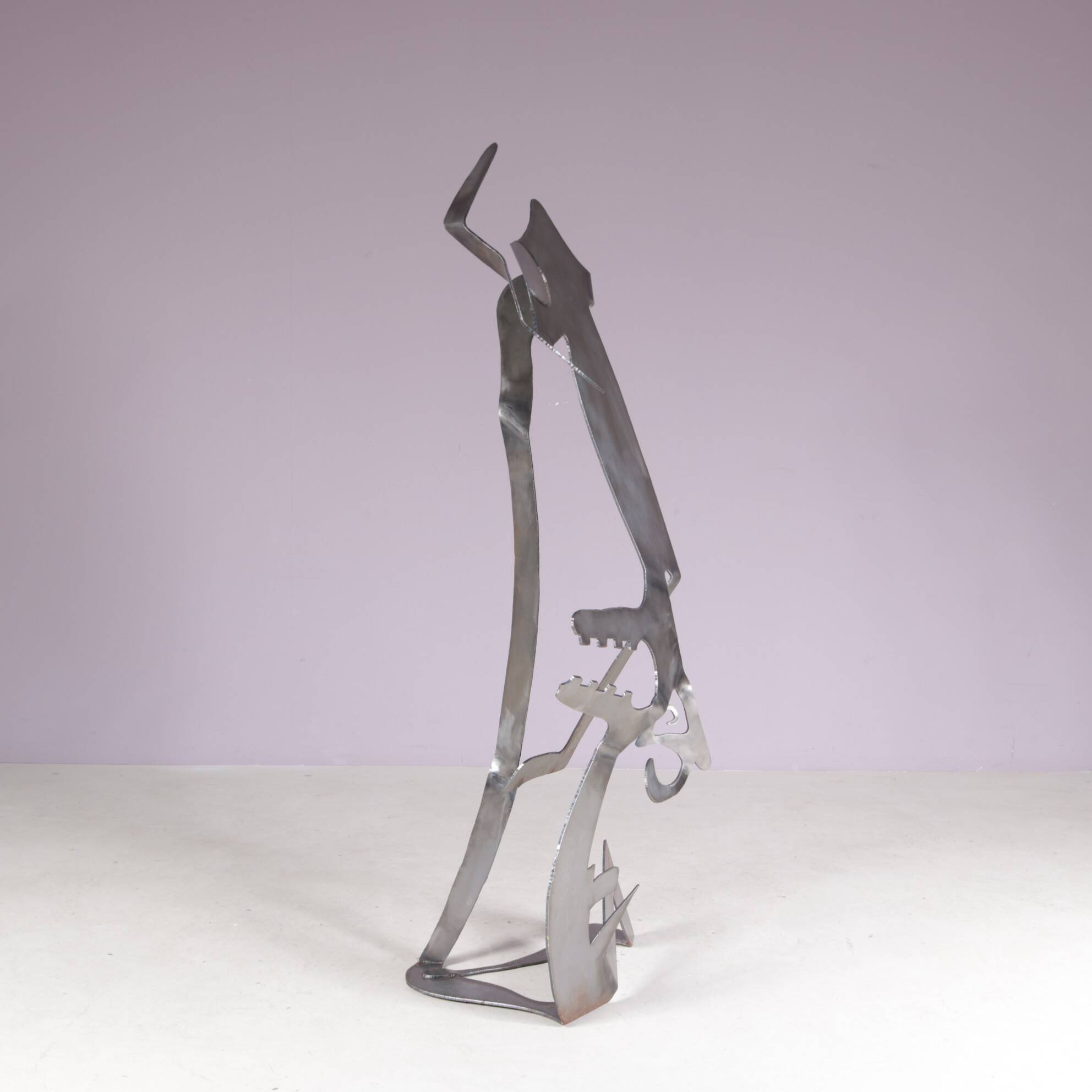 1990s abstract metal sculpture named: mensch mit mensch Guido Hafner German