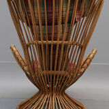 Armchair With bamboo stool covered with a cushion in suede fabrics from 1960s