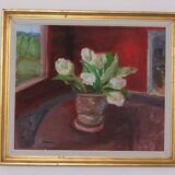 Original Swedish Oil on Canvas – “White Roses” by Aina Schiller, Arvika
