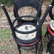 6 vintage Baumann seagull model chairs, black lacquered with red Skai seats.
