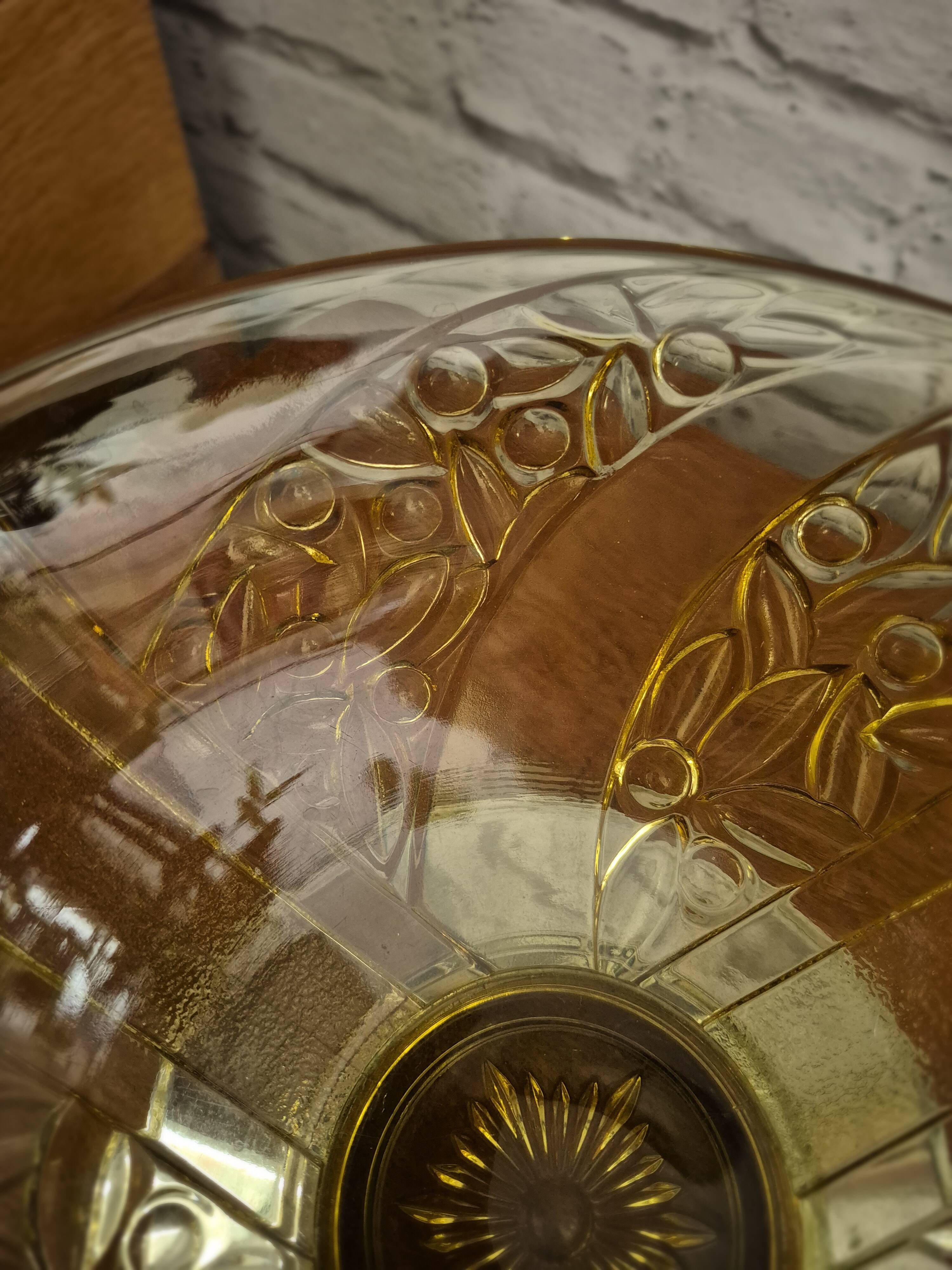 Art Deco fruit bowl in yellow molded glass