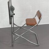 Vintage folding school desk with faux leather seat