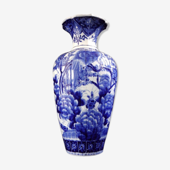 Ancien vase Japonais blanc bleu 54cm oiseau Japon XIX