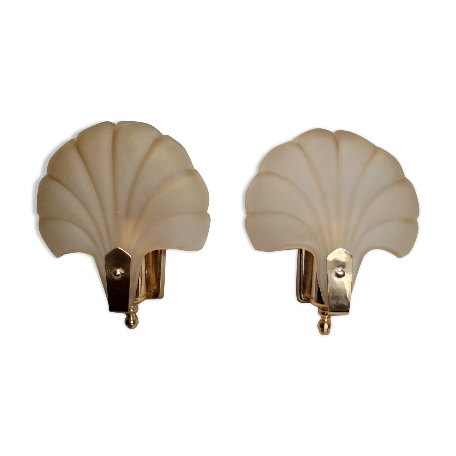 Pair of vintage pressed glass shell wall light