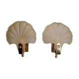 Pair of vintage pressed glass shell wall light