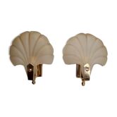 Pair of vintage pressed glass shell wall light