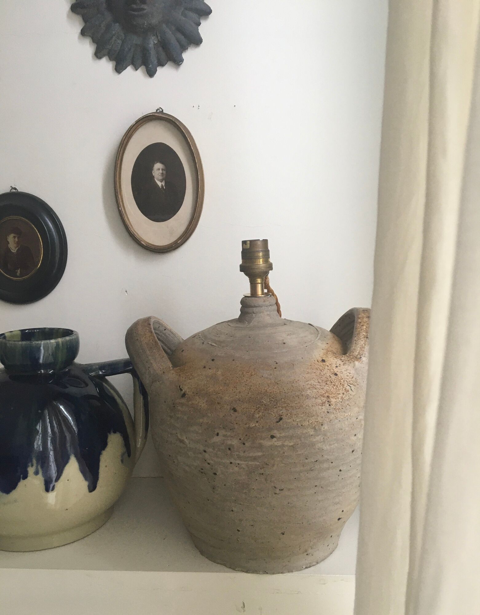 Antique jug lamp stand, color cable of your choice, vintage switch