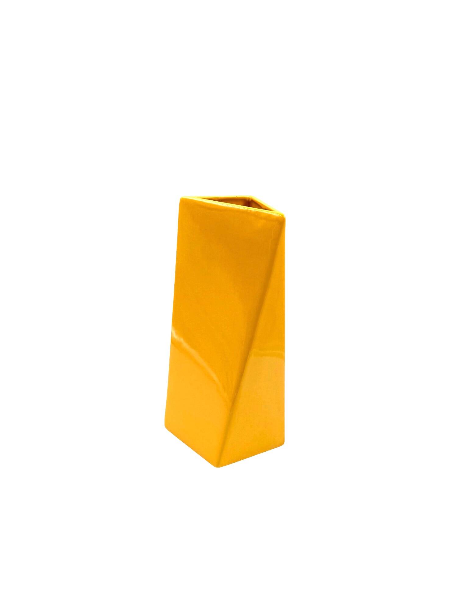 Space age yellow ceramic vase, Pietro Arosio, Parravicini Italy ca. 1960
