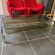 Table basse double plateau verre chrome style Bauhaus vintage 1970