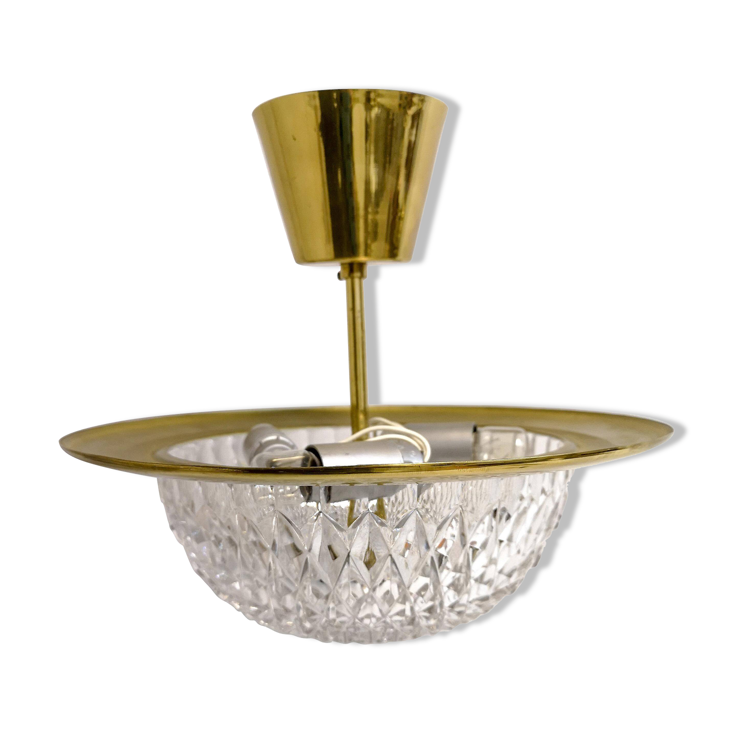 Brass and Crystal Ceiling Lamp from the 1960s by Tyringe for Orrefors, Sweden
