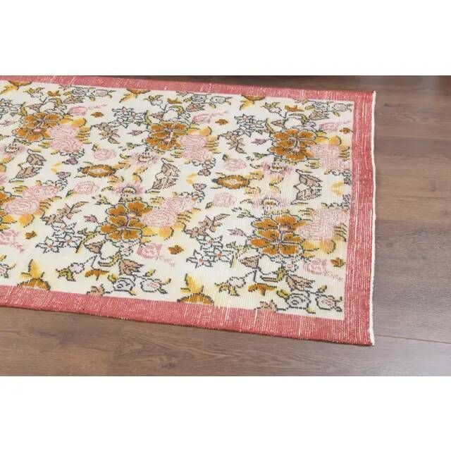 Vintage Turkish Oushak Handmade Wool Cotton Beige Area Rug 103x207