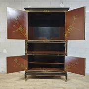 Vintage red / gold Chinese lacquer cabinet with flowers and birds