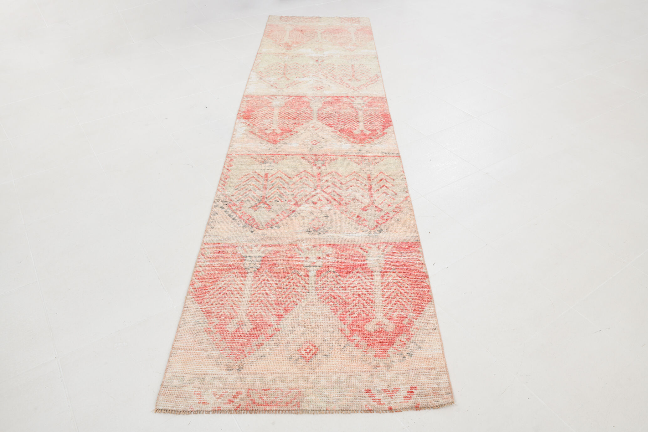 3x12 Red Beige Turkish Vintage Runner Rug,92x371Cm