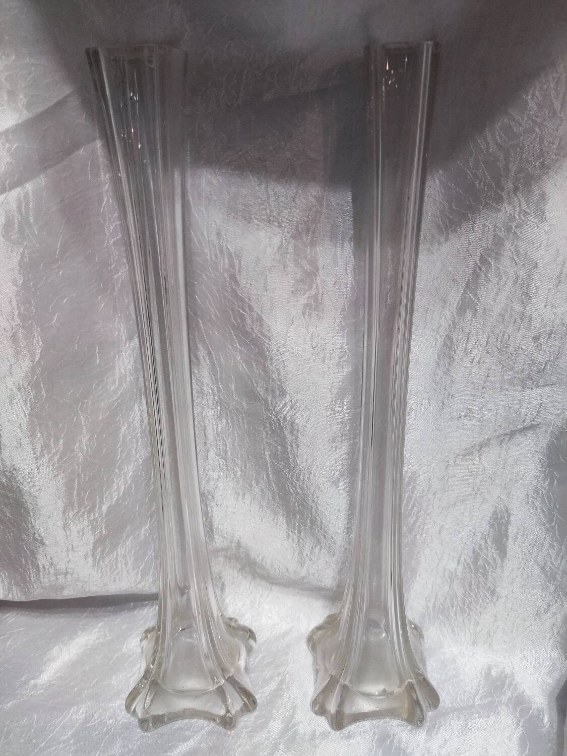 Pair of vintage chiseled glass soliflore vases