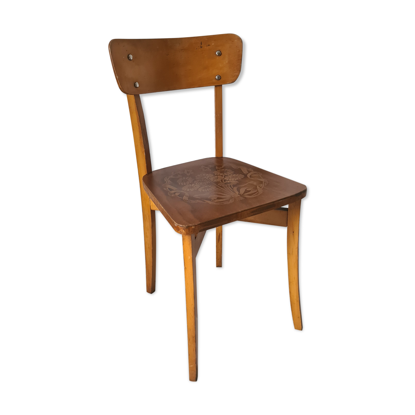 Chaise de bistrot gravée en hêtre