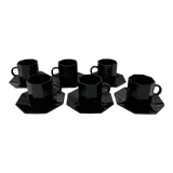 Service 6 black coffee cups and octagonal cups Octime Arcoroc France Esso collection