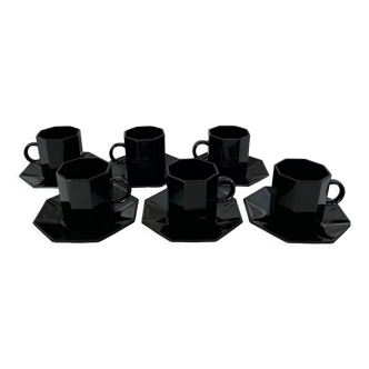 Service 6 black coffee cups and octagonal cups Octime Arcoroc France Esso collection
